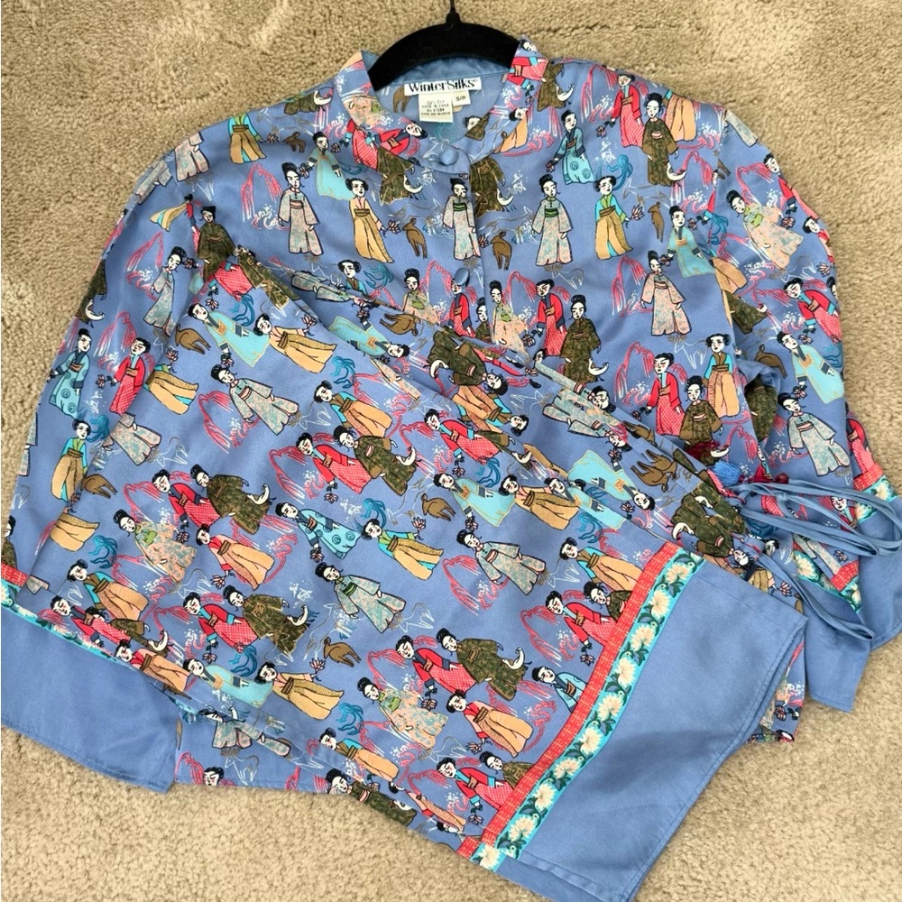 Vintage 90s WinterSilks Silk Pajama Set | Asian Print Two Piece